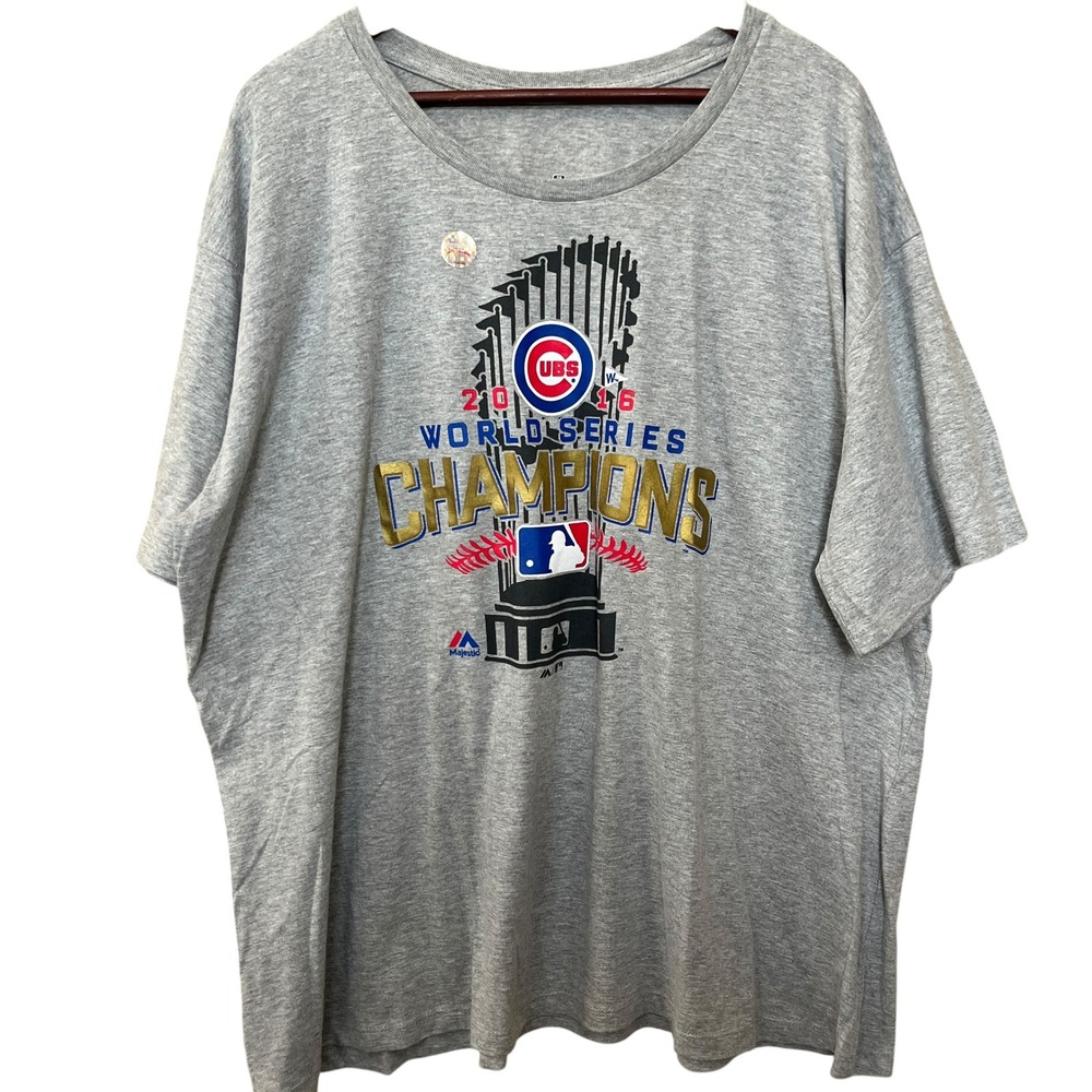 Majestic Chicago Cubs 2016 World Series Champions Gray Graphic T-Shirt Mens 2X